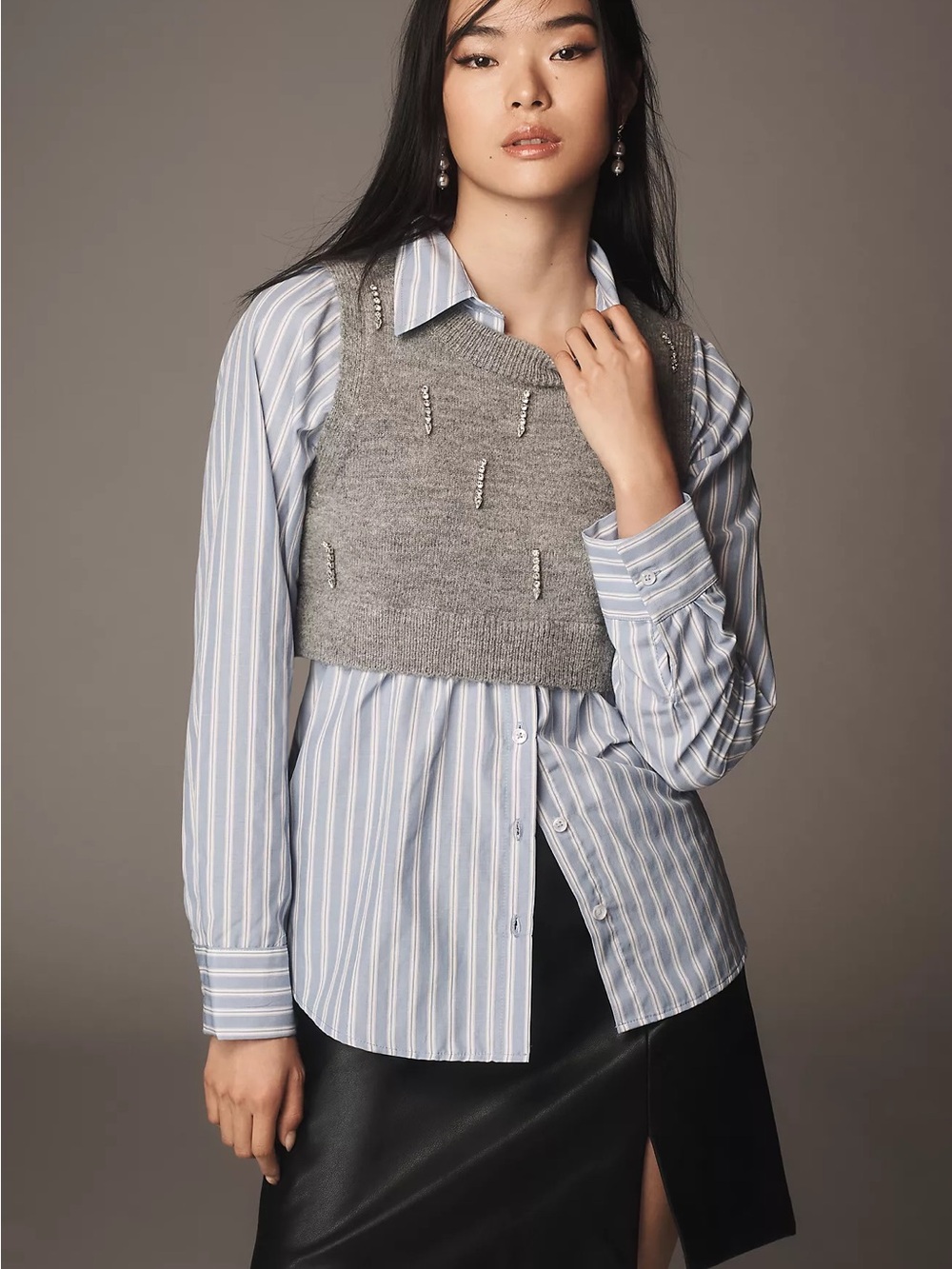 Maeve Embellished Crop Vest & Buttondown Twofer Top SMALL NWT - Picture 14 of 14